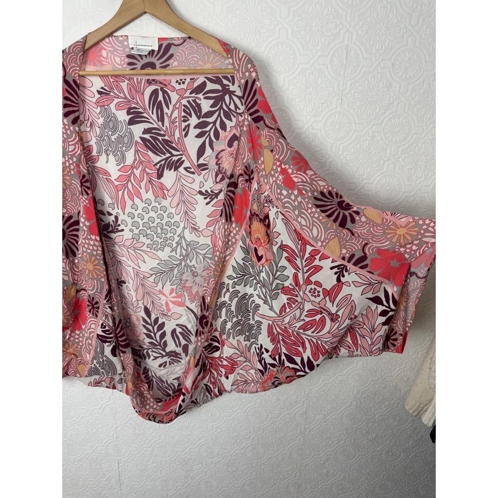 Anthropologie Larissa Floral Kimono Wrap Pink Coral Plum Rayon One Size